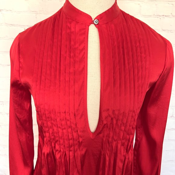Theory - Red Silk Long Sleeve Blouse -Size Small - Picture 2 of 8